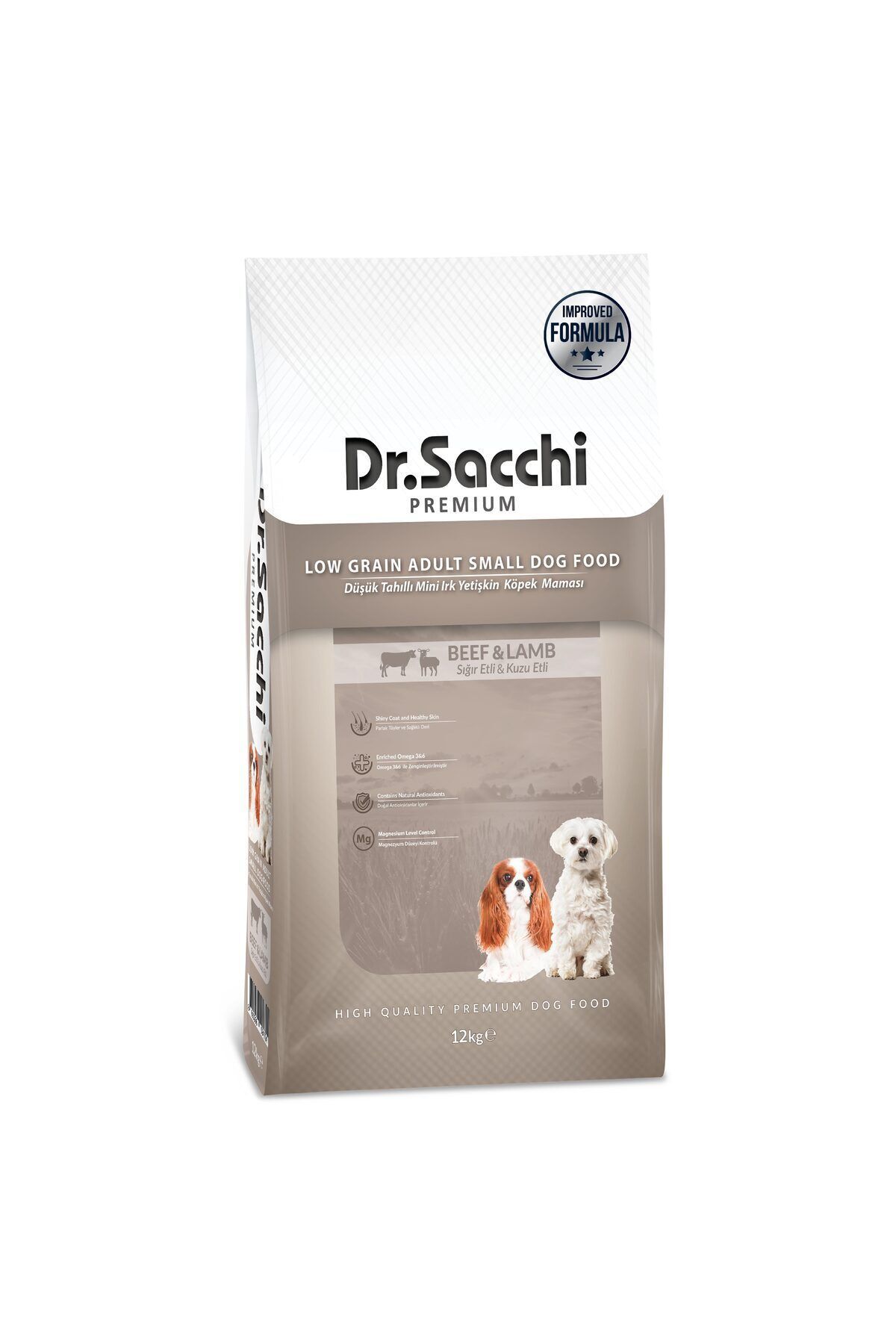 Dr.Sacchi Düşük Tahıllı Sığır Etli ve Kuzu Etli Mini Irk Yetişkin Köpek Maması 12 Kg