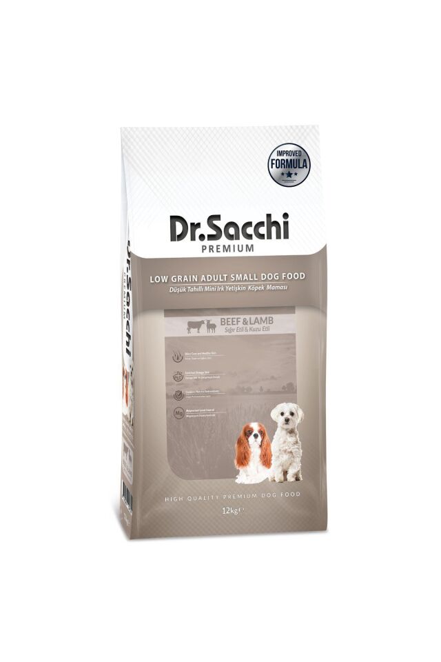 Dr.Sacchi Düşük Tahıllı Sığır Etli ve Kuzu Etli Mini Irk Yetişkin Köpek Maması 12 Kg