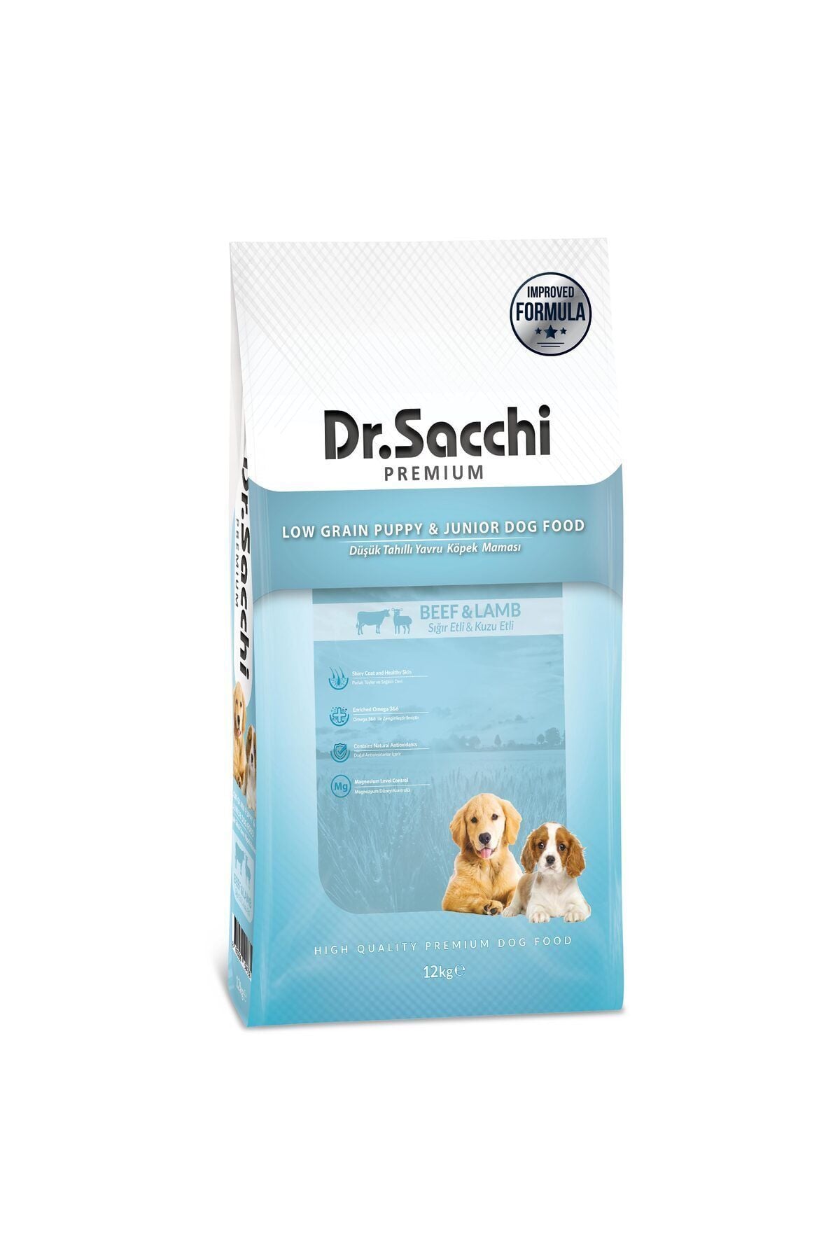 Dr.Sacchi Düşük Tahıllı Sığır Etli ve Kuzu Etli Yavru Köpek Maması 12 Kg