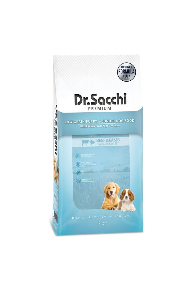 Dr.Sacchi Düşük Tahıllı Sığır Etli ve Kuzu Etli Yavru Köpek Maması 12 Kg