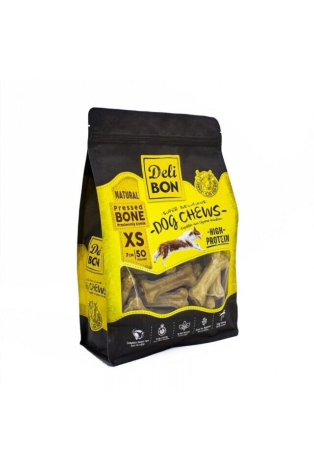 Delibon Gerçek Deriden Köpek Ödül Kemiği 7cm 50 Adet -natural