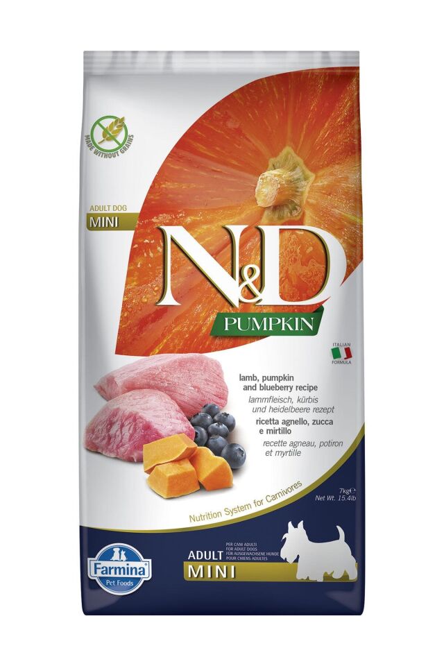 N&D Pumpkin Tahılsız Balkabaklı Kuzulu Küçük Irk Yetişkin Köpek Maması 7 Kg