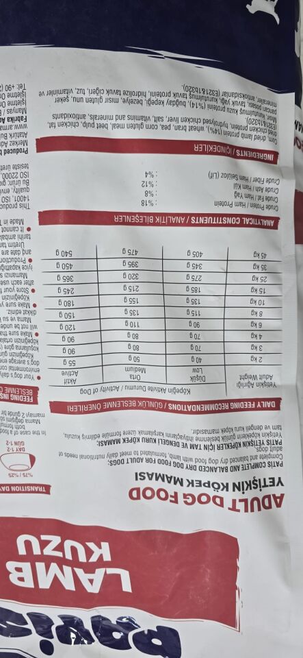 Patis Kuzu(LAMB) Etli Yetişkin Köpek Maması 15kg