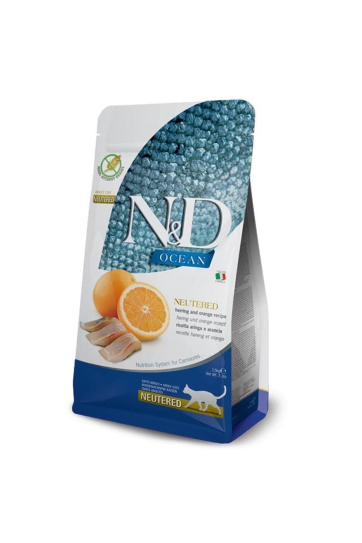 N&D Ocean Ringa Balığı & Portakal Kısırlaştırılmış Yetişkin Kedi Maması, 5 Kg