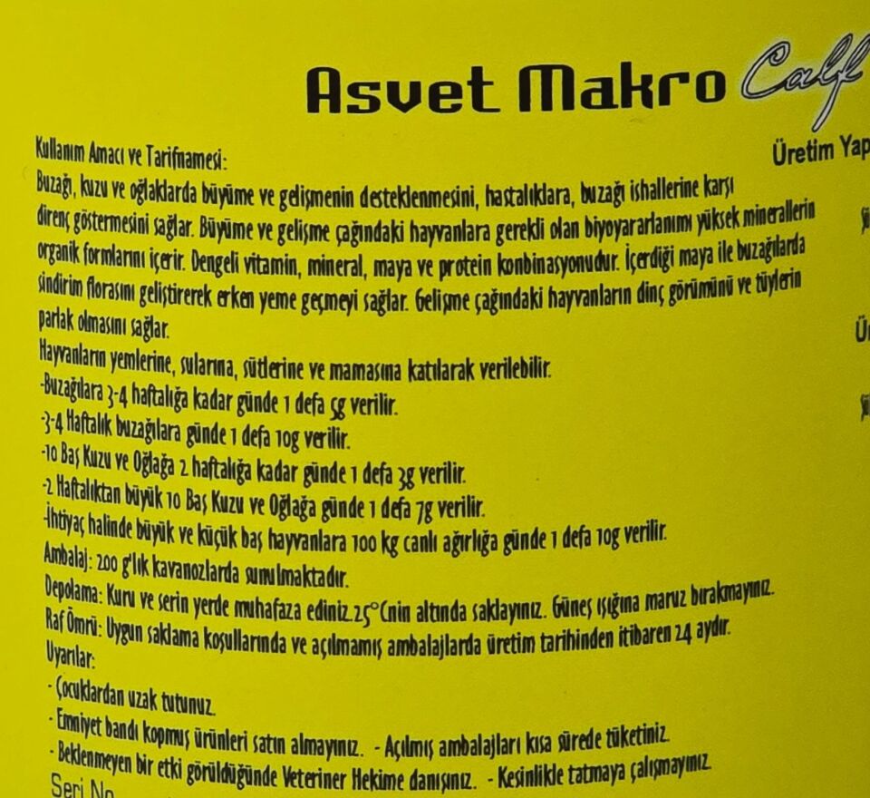 Asvet Makro Calf Buzağı/Kuzu Büyütme Faktörü