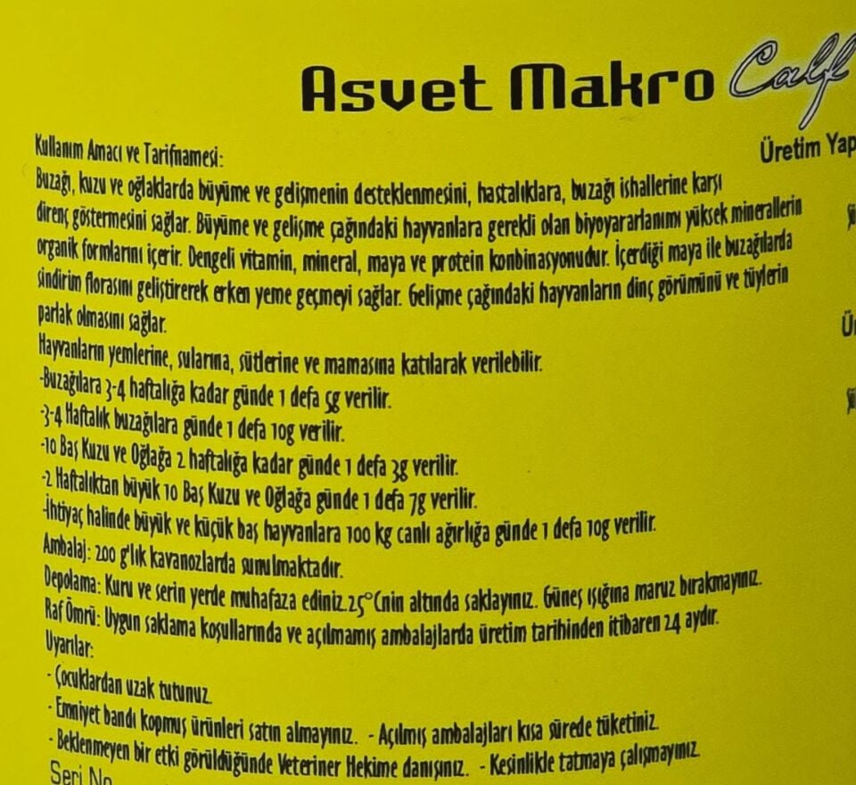 Asvet Makro Calf Buzağı/Kuzu Büyütme Faktörü