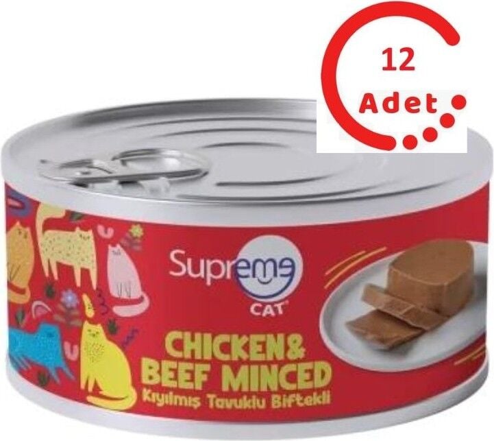 Cat Kıyılmış Tavuklu ve Biftekli Yaş Kedi Maması 85 gr x 12 Adet
