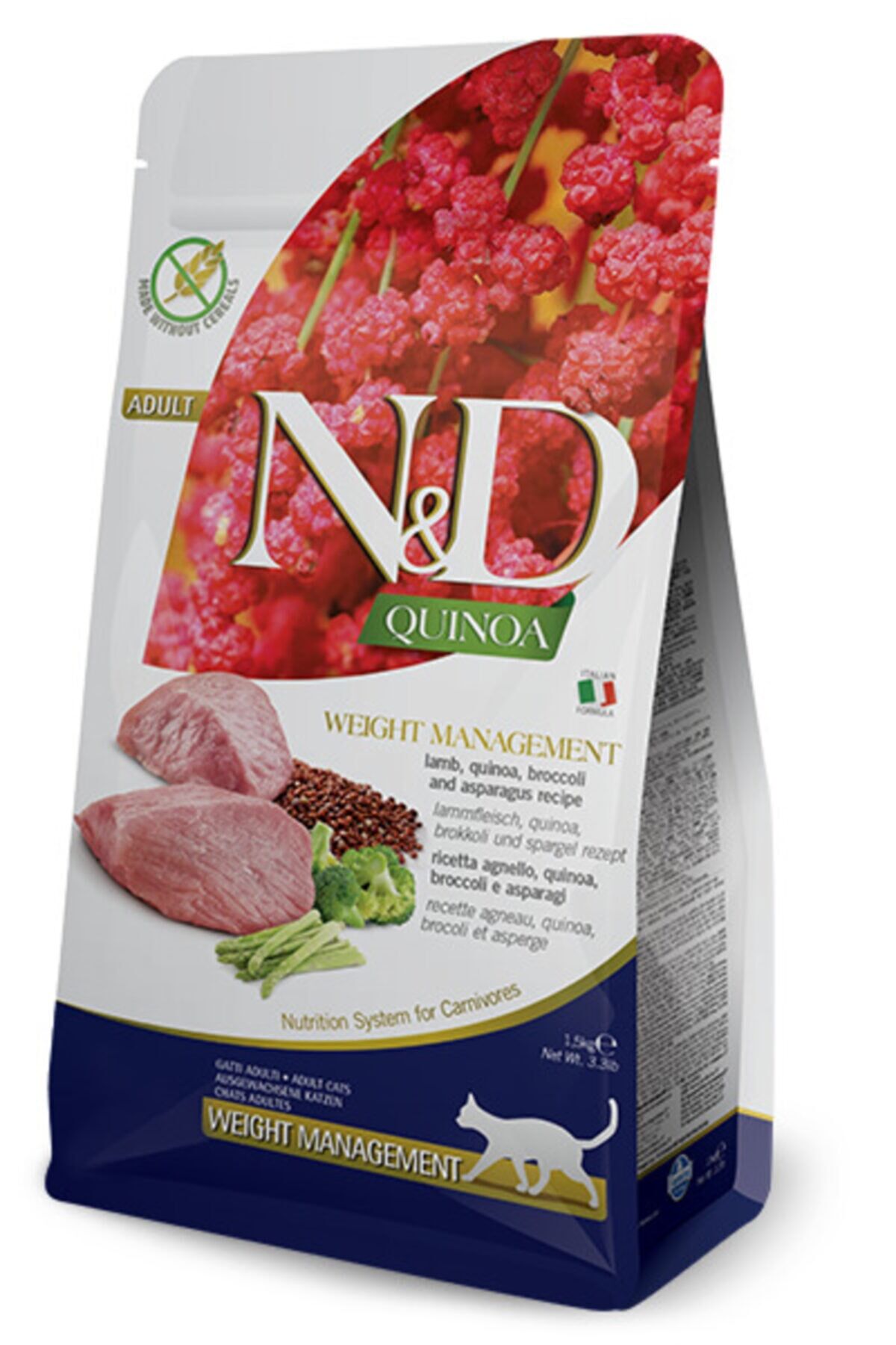 N&D Kuzu, Kinoa, Brokoli Ve Kuşkonmaz. Yetişkin Kediler Için 1,5 Kg