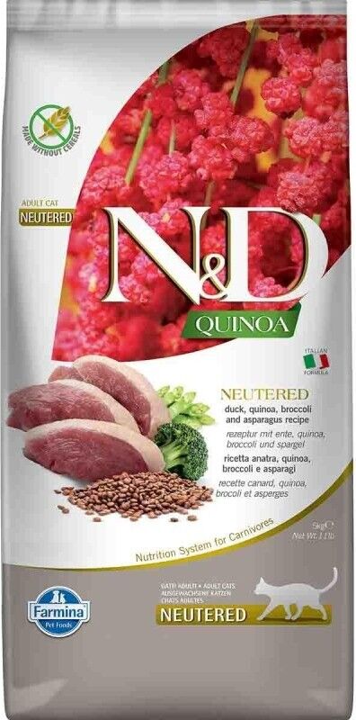 Quinoa Ördek Brokoli ve Kuşkonmazlı Kısırlaştırılmış Yetişkin Kedi Maması 5 kg