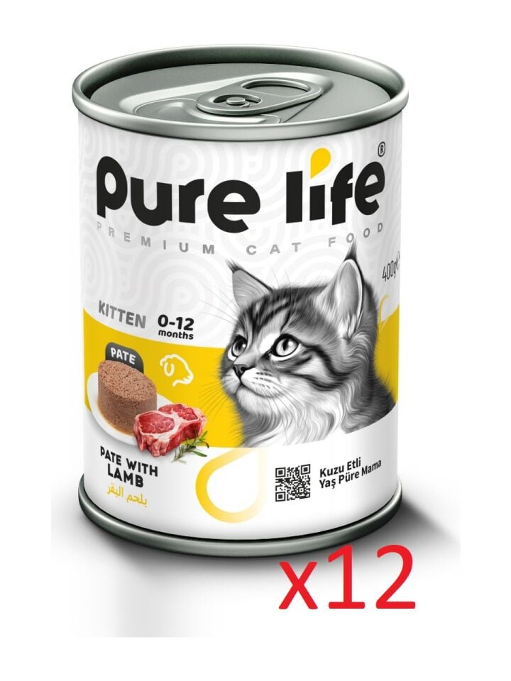 PureLife Pure Lıfe Yavru Kedi Kuzu Etli Yaş Püre Mama 400 gr x12 adet