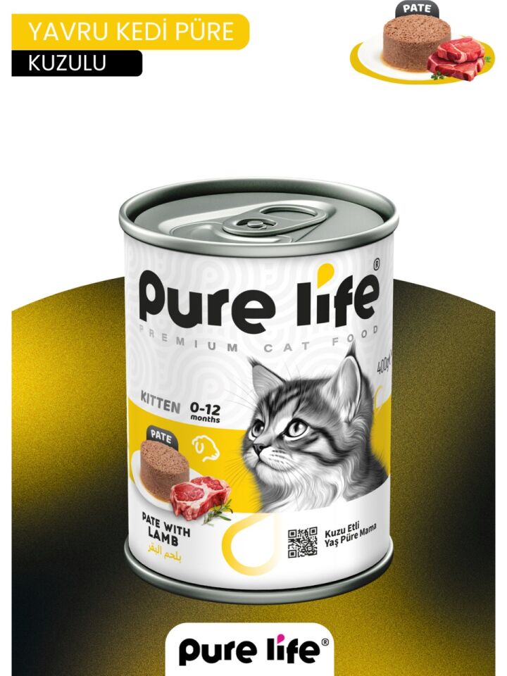PureLife Pure Lıfe Yavru Kedi Kuzu Etli Yaş Püre Mama 400 gr x12 adet