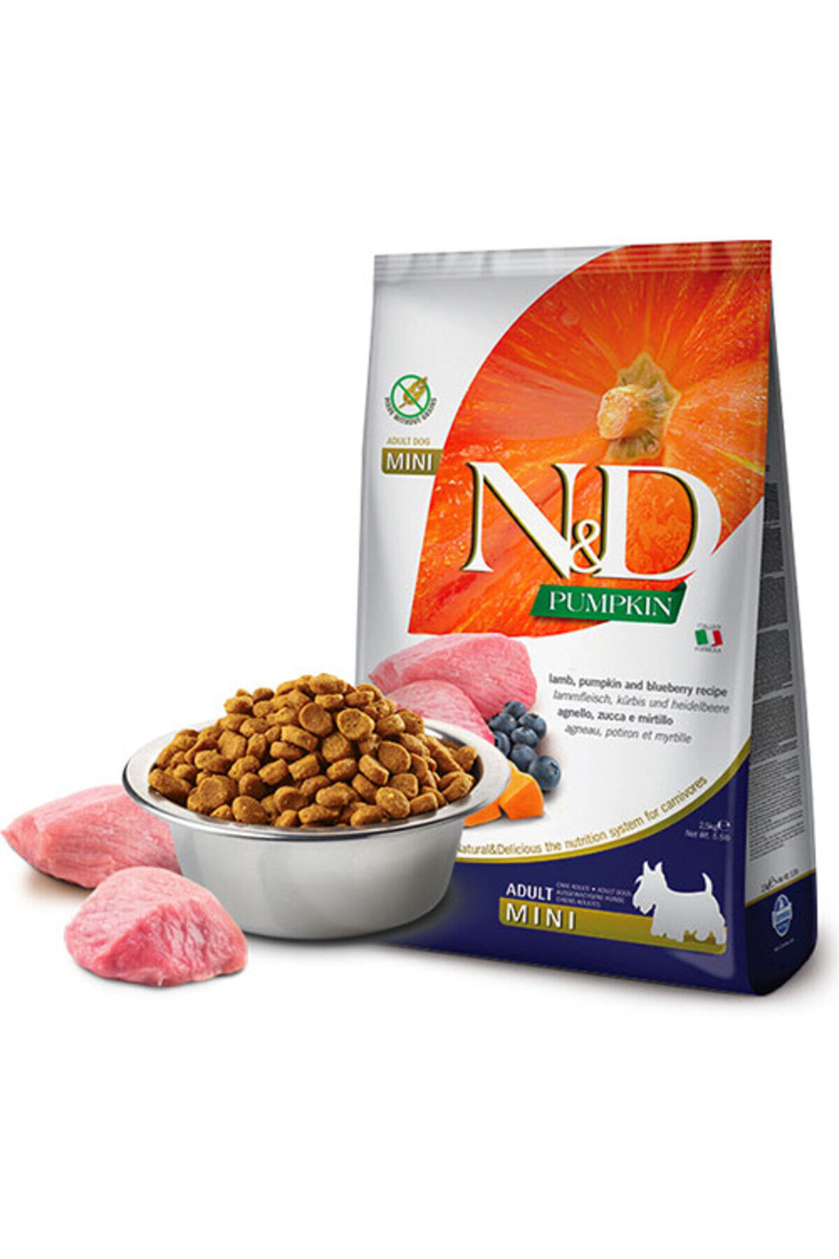 N&D Pumpkin Tahılsız Balkabaklı Kuzulu Küçük Irk Yetişkin Köpek Maması 2,5 Kg