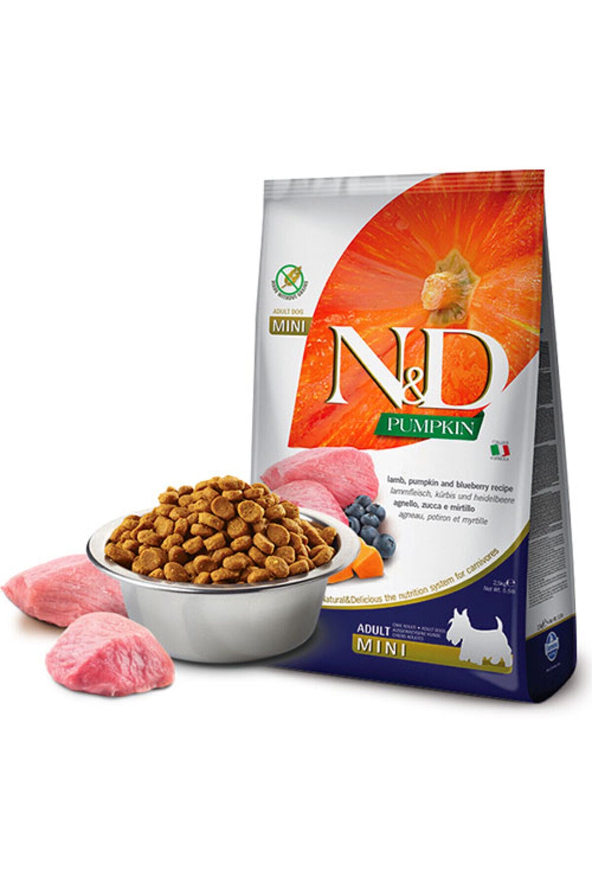 N&D Pumpkin Tahılsız Balkabaklı Kuzulu Küçük Irk Yetişkin Köpek Maması 2,5 Kg