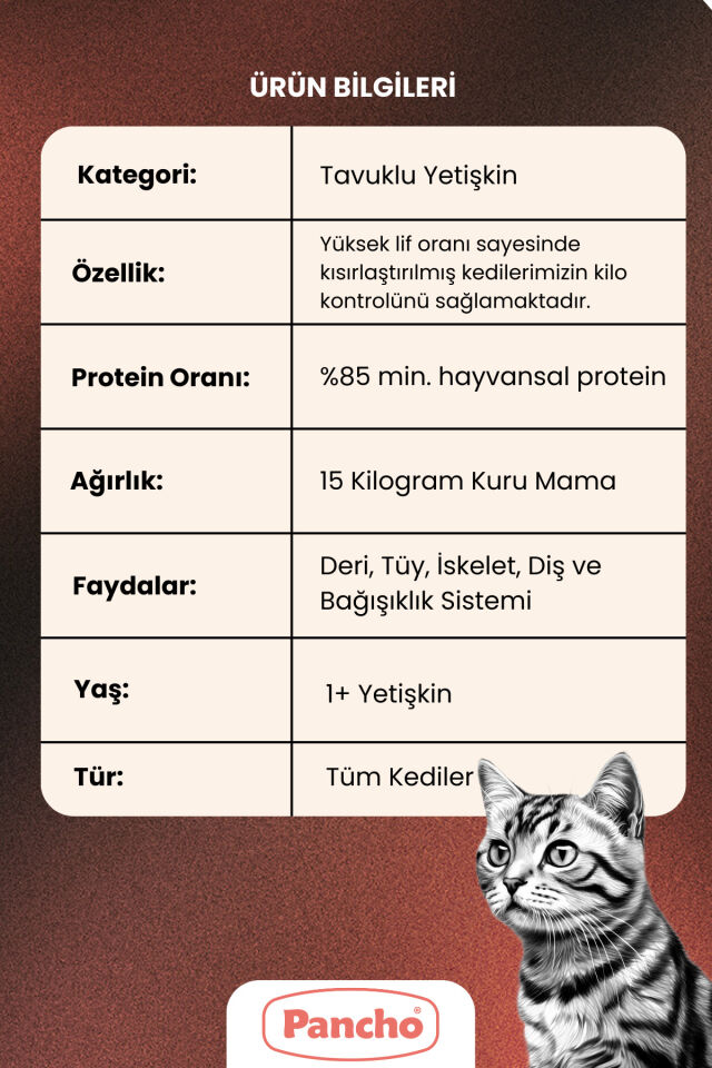 PANCHO TAVUK ETLİ YETİŞKİN KEDİ MAMASI 15KG