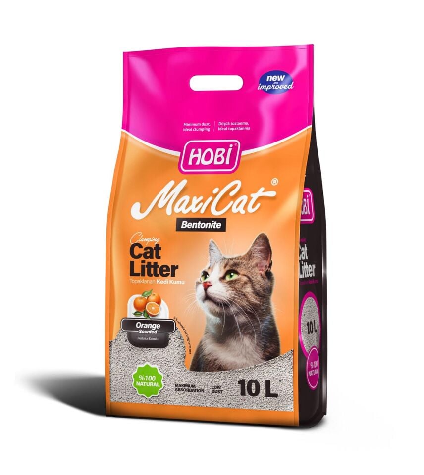 HOBİ Maxicat Portakallı Bentonit Kedi Kumu 10 Litre