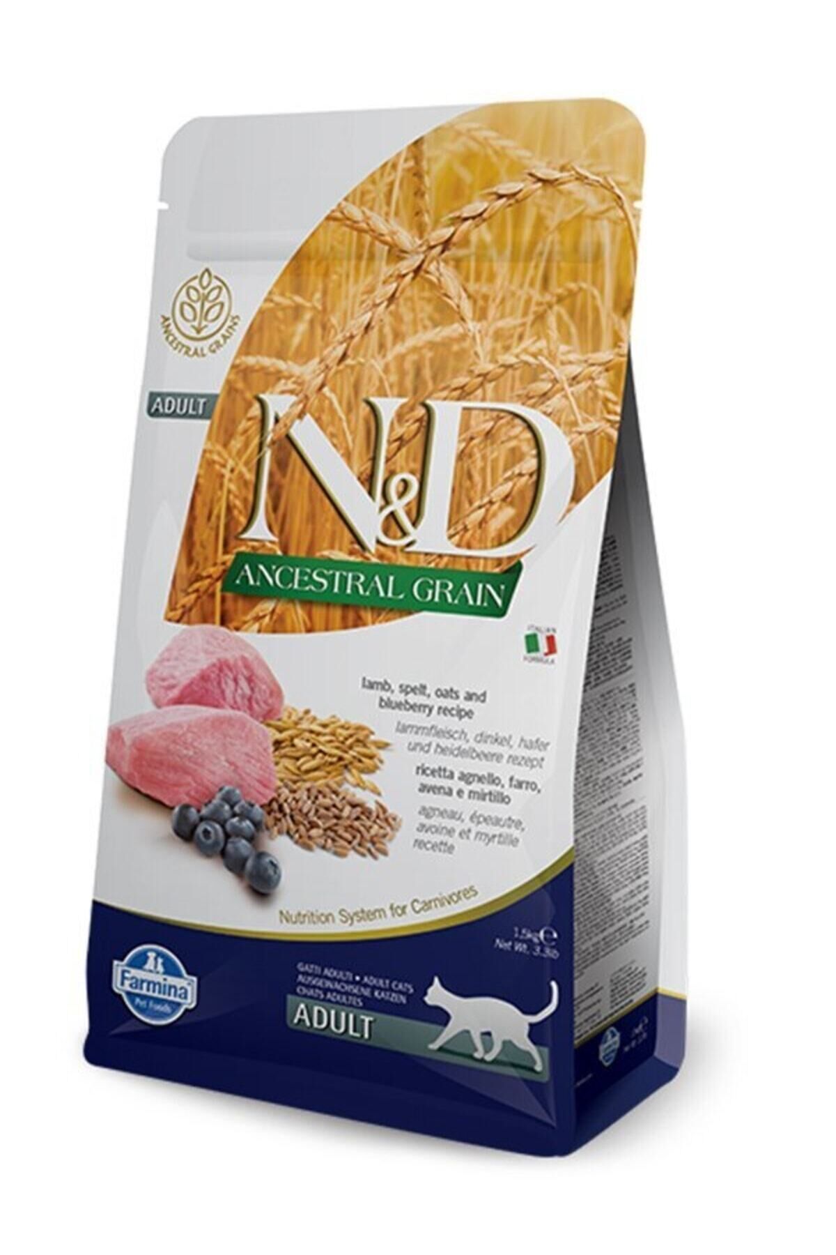 N&D Ancestral Grain Kuzu, Kılçıksız Buğday, Yulaf & Yaban Mersini Yetişkin Kedi Maması, 1,5 Kg