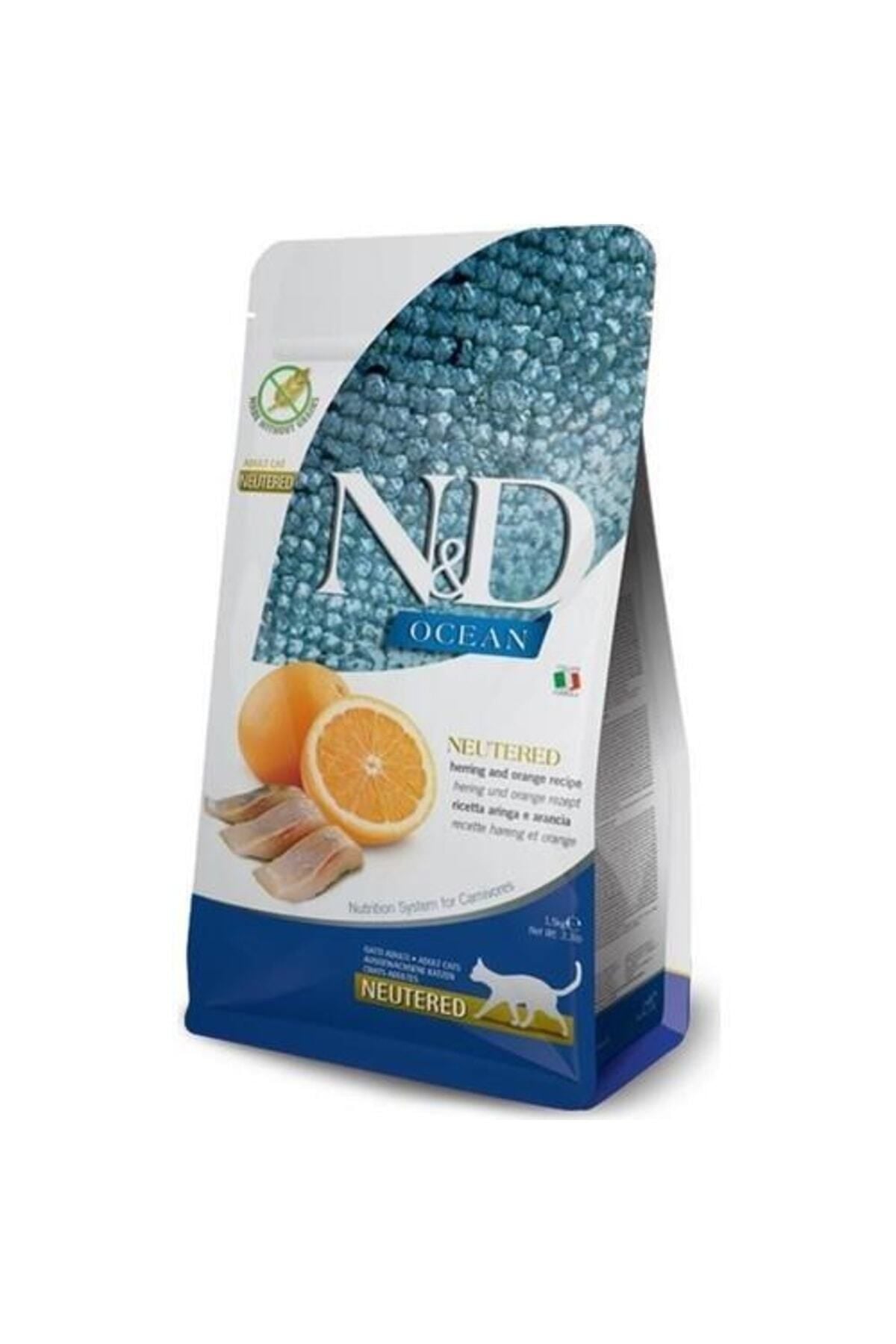 N&D Ocean Ringa Balığı & Portakal Kısırlaştırılmış Yetişkin Kedi Maması, 1,5 Kg