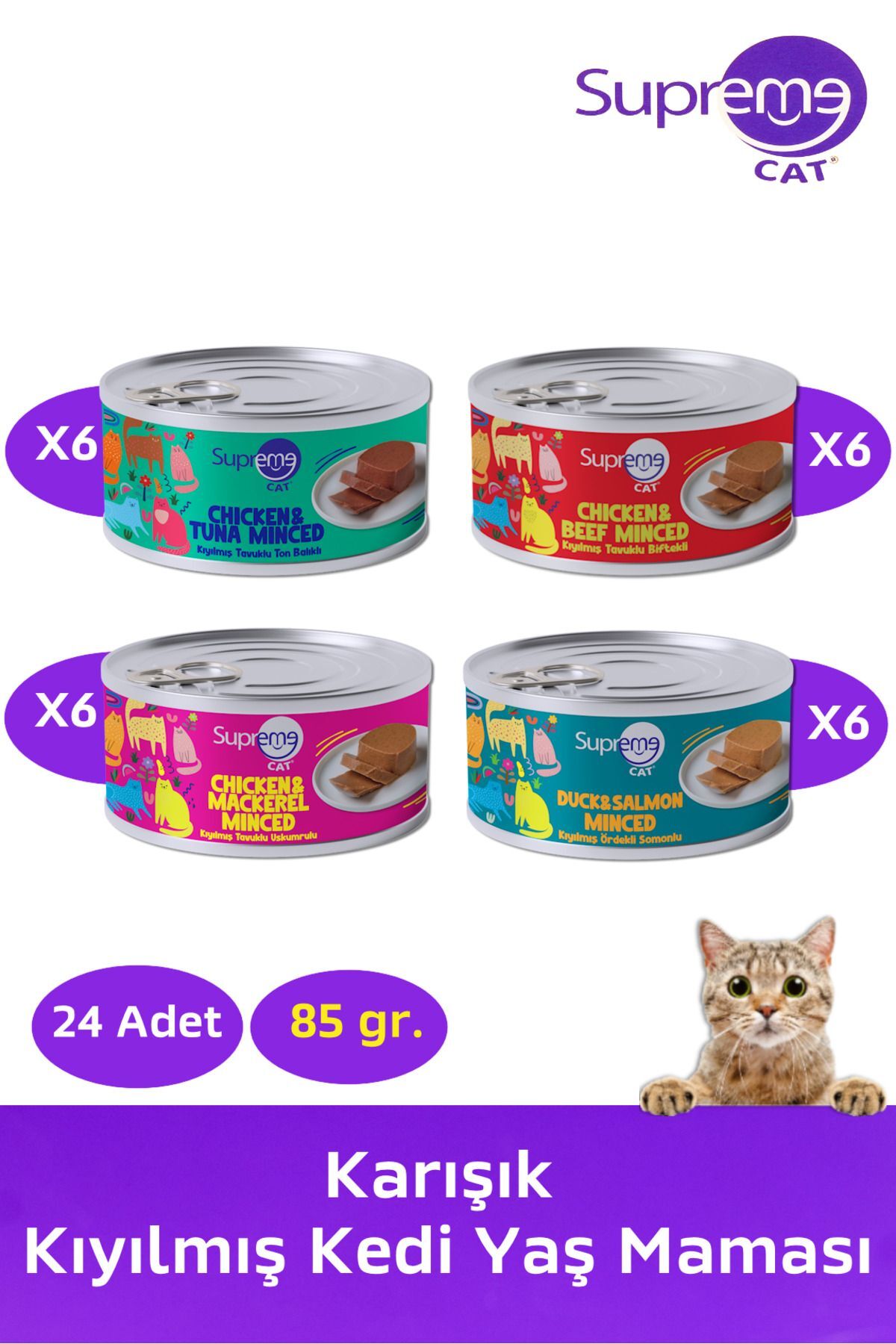 Karışık Kıyılmış Konserve Kedi Yaş Maması 85gr x 24 adet