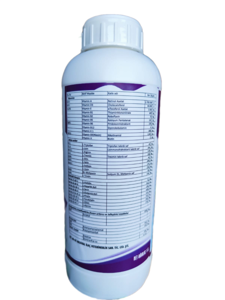 Asvit Amino 1lt Zengin İçerikli Hayvan Destek Minerali (Amino asit,Vitamin)-(Ufakbaş-Büyükbaş-kuş grubu)