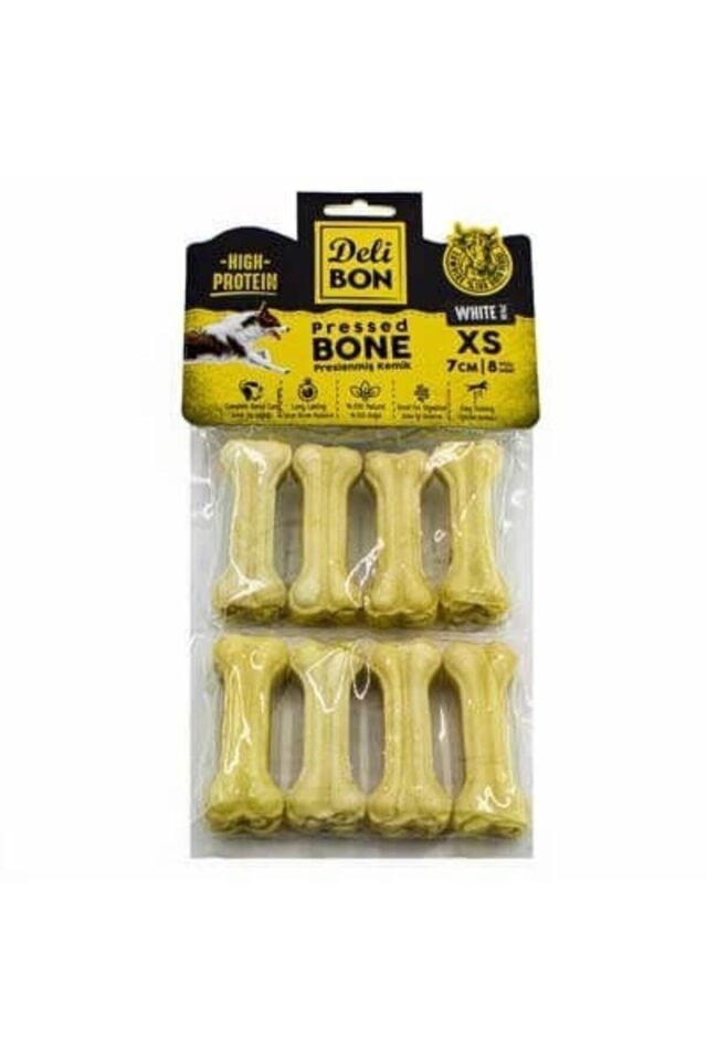 Delibon Beyaz Deri Pres Kemik Köpek Ödülü 8'li 7 Cm Xsmall