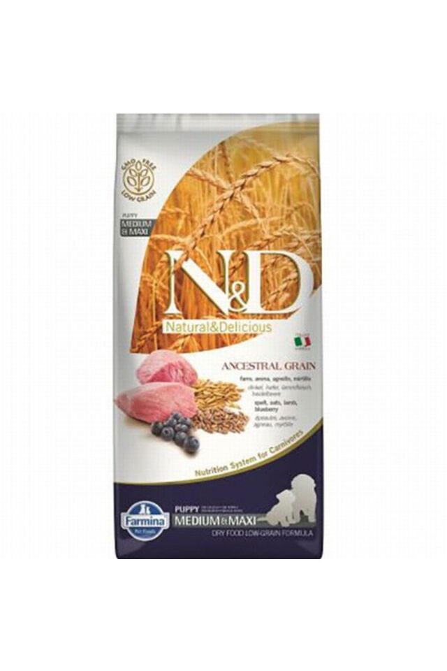 N&D Düşük Tahıllı Kuzulu Yaban Mersinli Yavru Büyük Irk Köpek Maması - 12 Kg