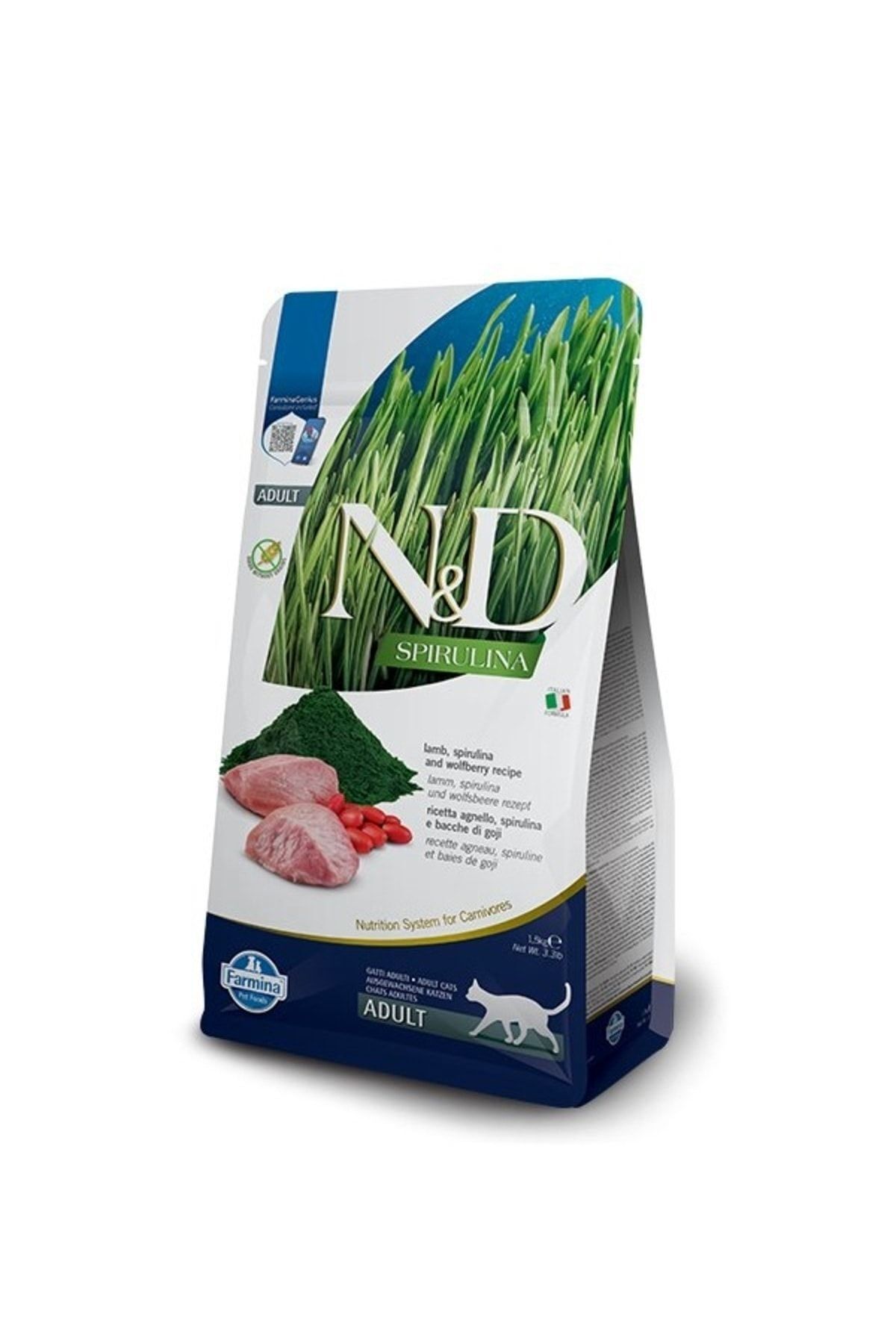 N&D Spirulina Takviyeli Kuzu Etli & Kurt Üzümlü Tahılsız Yetişkin Kedi Maması - 1,5 KG