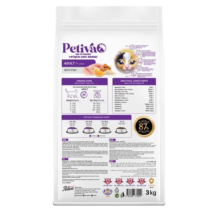 Petiva Yetişkin Balık Etli Kedi Maması 3 Kg