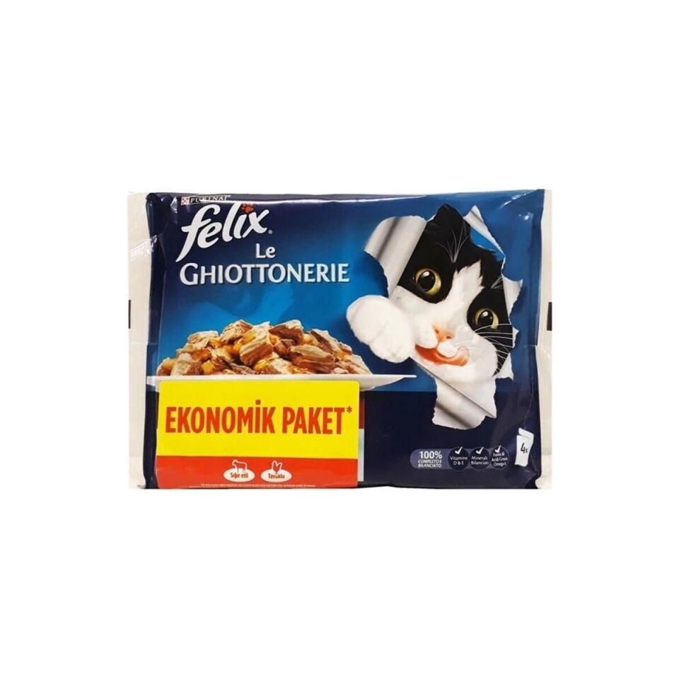 Kedi Maması Sığır Etli & Tavuklu Ekonomik Paket (4X85GR) x 12 Adet