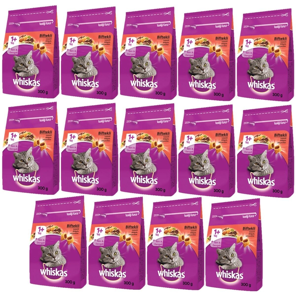 Whiskas Whıskas® Sığırlı (Biftekli) Kuru Kedi Maması 1+ Yaş 300 Gram (14 Adet)