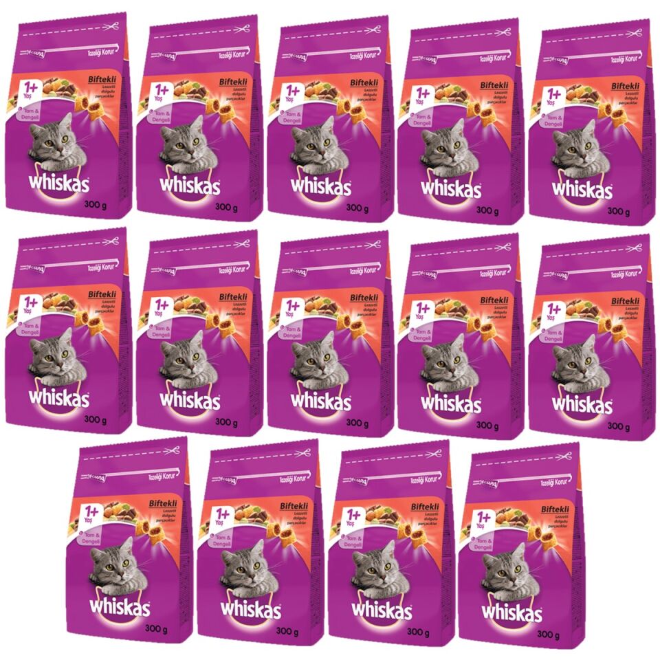 Whiskas Whıskas® Sığırlı (Biftekli) Kuru Kedi Maması 1+ Yaş 300 Gram (14 Adet)
