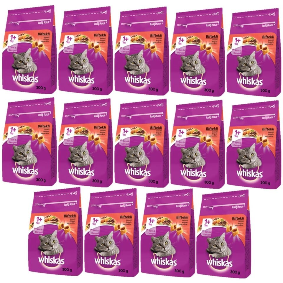 Whiskas Whıskas® Sığırlı (Biftekli) Kuru Kedi Maması 1+ Yaş 300 Gram (14 Adet)